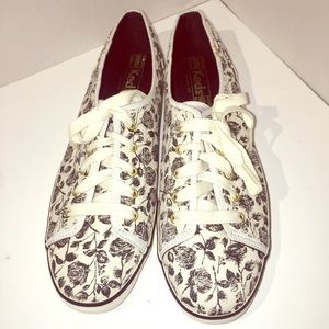 NWOT Keds White with Black Floral Design